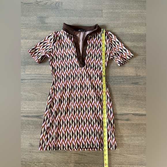 Zara Patterned Jacquard Brown Argyle Knit Polo Mini Dress-Size Medium-Pink/Brown - Picture 6 of 7